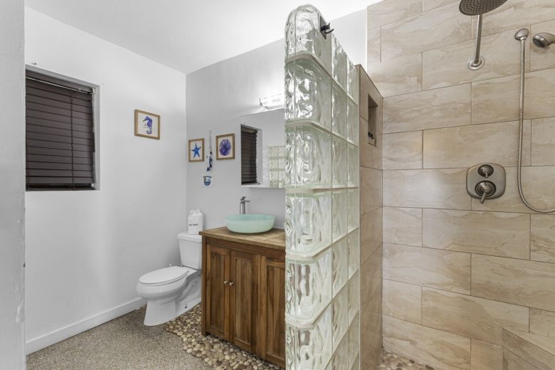 Master Bath with dual sink, shower and toilet