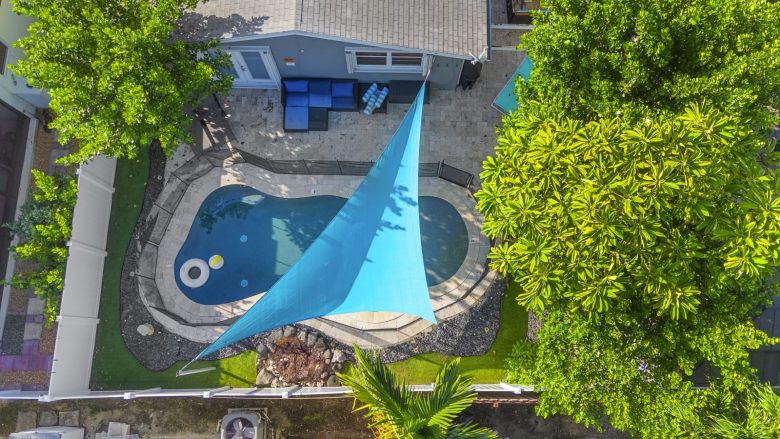 Overhead view of the pool with sunshade