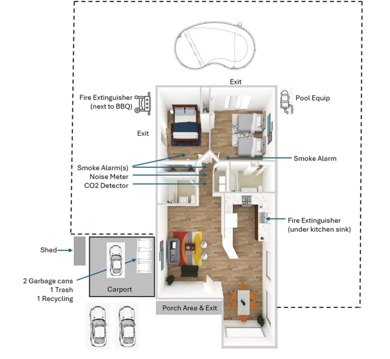 Floor plan of Bella Vacation Stay, 2 bedroom private pool home in Hollywood, FL